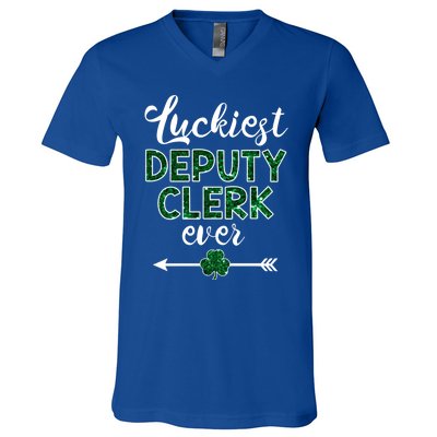 Luckiest Deputy Clerk Ever Gift Funny St Patrick's Day Gift Meaningful Gift V-Neck T-Shirt