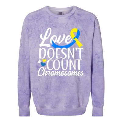 Love Doesn't Count Chromosomes Down Syndrome Support Cool Gift Colorblast Crewneck Sweatshirt