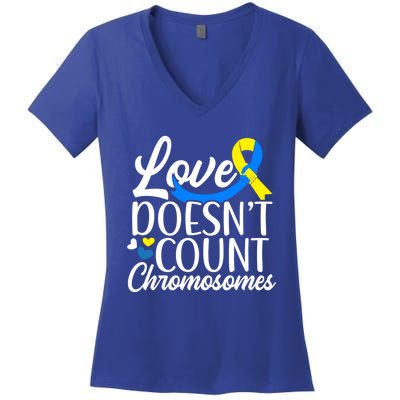 Love Doesn't Count Chromosomes Down Syndrome Support Cool Gift Women's V-Neck T-Shirt