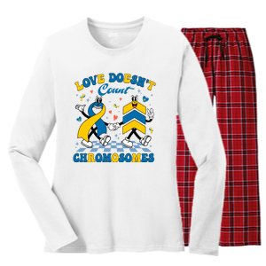 Love Doesnt Count Chromosomes Down Syndrome Supporter Women's Long Sleeve Flannel Pajama Set 