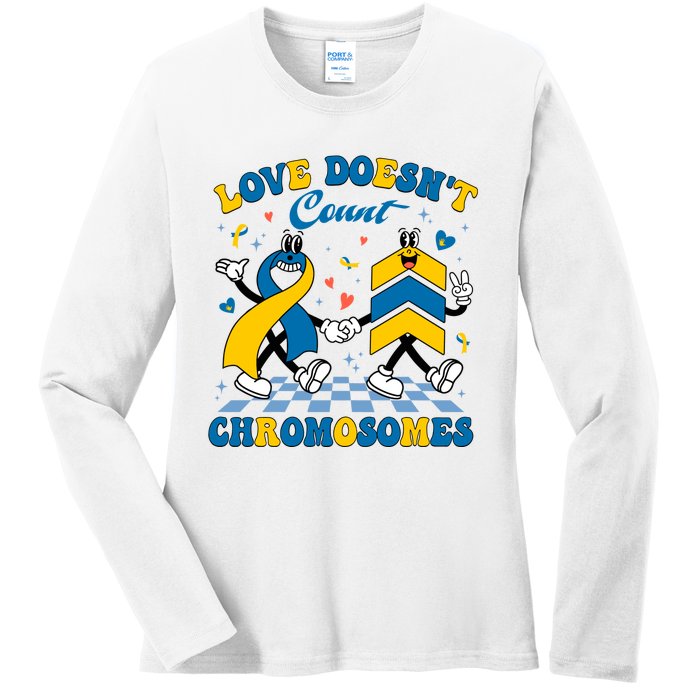 Love Doesnt Count Chromosomes Down Syndrome Supporter Ladies Long Sleeve Shirt