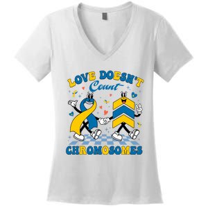 Love Doesnt Count Chromosomes Down Syndrome Supporter Women's V-Neck T-Shirt