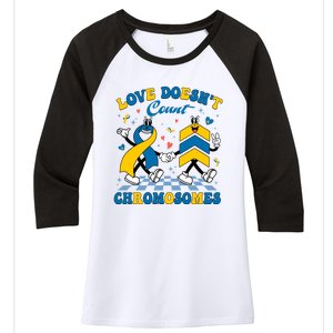 Love Doesnt Count Chromosomes Down Syndrome Supporter Women's Tri-Blend 3/4-Sleeve Raglan Shirt