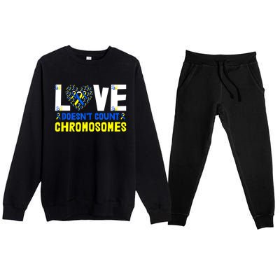 L.ove Doesn't Count Chromosomes Down Syndrome Awareness Premium Crewneck Sweatsuit Set