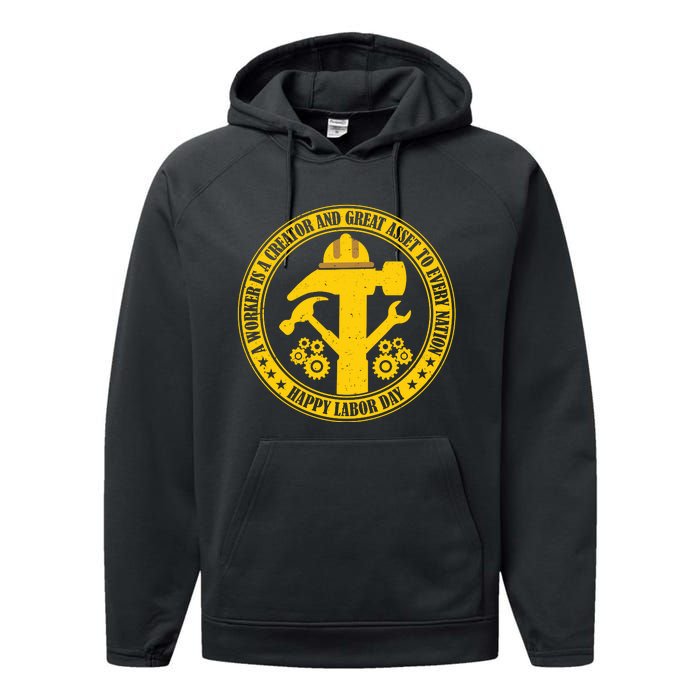 Labor Day Celebration Emblem Performance Fleece Hoodie