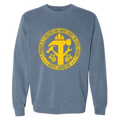 Labor Day Celebration Emblem Garment-Dyed Sweatshirt