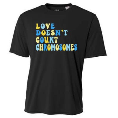 Love Doesn't Count Chromosomes Down Syndrome T21 Down Right Awesome Cooling Performance Crew T-Shirt