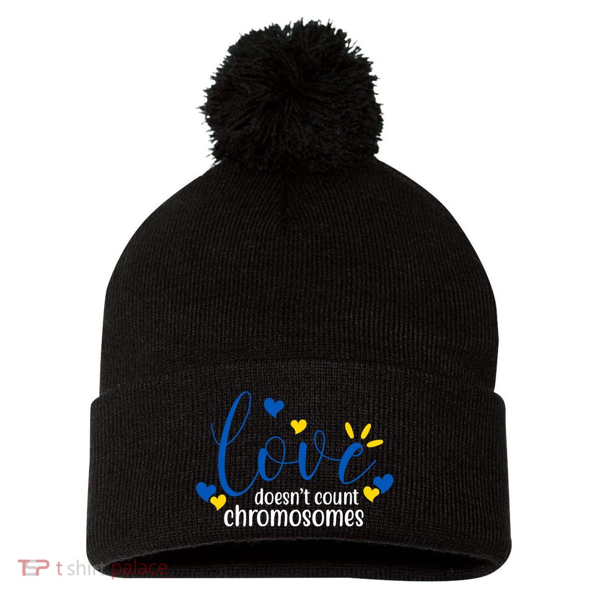 Love Doesnt Count Chromosome Down Syndrome Pom Pom 12in Knit Beanie