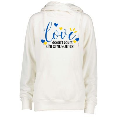 Love Doesnt Count Chromosome Down Syndrome Womens Funnel Neck Pullover Hood