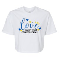 Love Doesnt Count Chromosome Down Syndrome Bella+Canvas Jersey Crop Tee