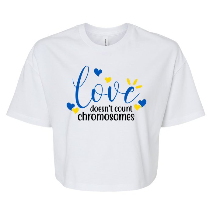 Love Doesnt Count Chromosome Down Syndrome Bella+Canvas Jersey Crop Tee