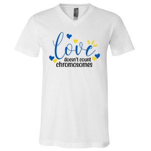 Love Doesnt Count Chromosome Down Syndrome V-Neck T-Shirt