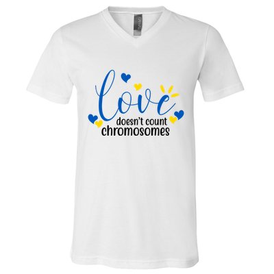 Love Doesnt Count Chromosome Down Syndrome V-Neck T-Shirt