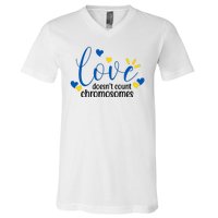 Love Doesnt Count Chromosome Down Syndrome V-Neck T-Shirt