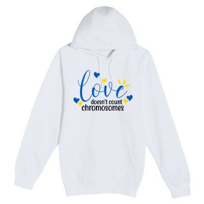 Love Doesnt Count Chromosome Down Syndrome Premium Pullover Hoodie
