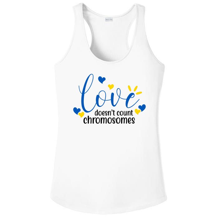 Love Doesnt Count Chromosome Down Syndrome Ladies PosiCharge Competitor Racerback Tank