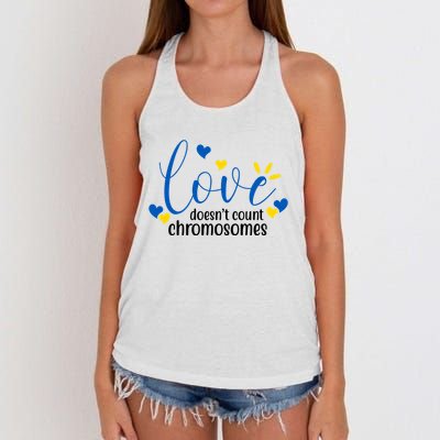 Love Doesnt Count Chromosome Down Syndrome Women's Knotted Racerback Tank
