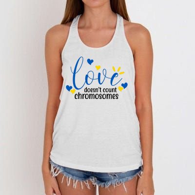 Love Doesnt Count Chromosome Down Syndrome Women's Knotted Racerback Tank