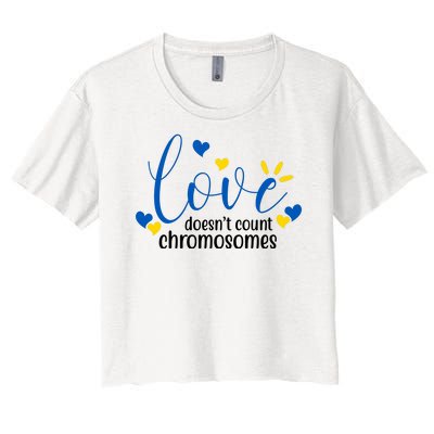 Love Doesnt Count Chromosome Down Syndrome Women's Crop Top Tee