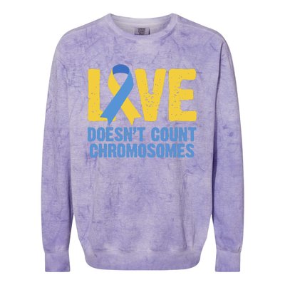 Love Doesn't Count Chromosomes Down Syndrome Colorblast Crewneck Sweatshirt