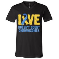 Love Doesn't Count Chromosomes Down Syndrome V-Neck T-Shirt