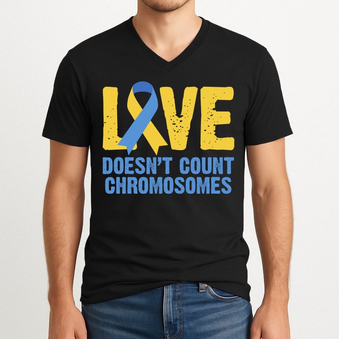 Love Doesn't Count Chromosomes Down Syndrome V-Neck T-Shirt