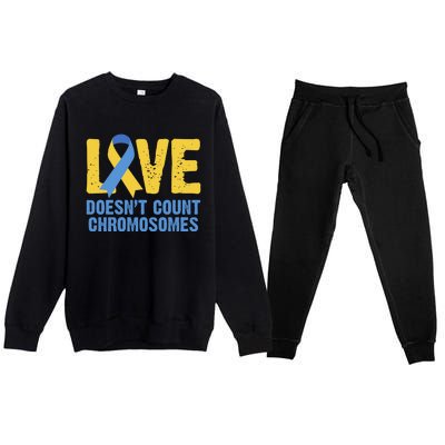 Love Doesn't Count Chromosomes Down Syndrome Premium Crewneck Sweatsuit Set