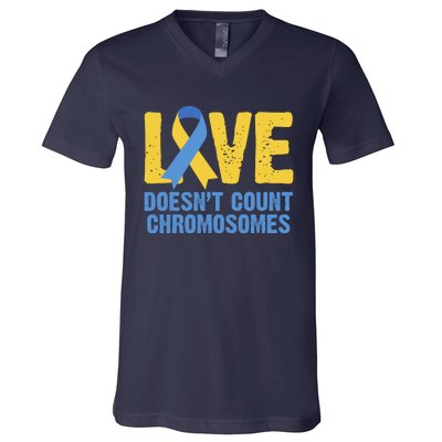 Love Doesn't Count Chromosomes Down Syndrome V-Neck T-Shirt