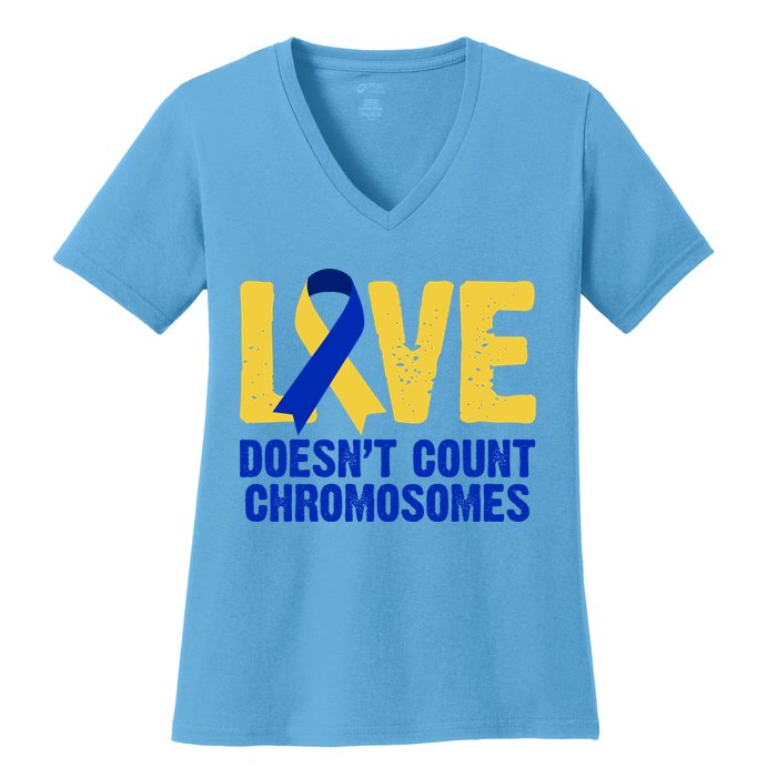 Love Doesn't Count Chromosomes Down Syndrome Women's V-Neck T-Shirt