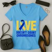 Love Doesn't Count Chromosomes Down Syndrome Women's V-Neck T-Shirt