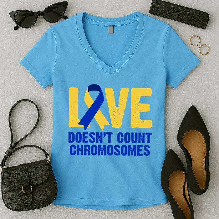 Love Doesn't Count Chromosomes Down Syndrome Women's V-Neck T-Shirt