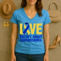 Love Doesn't Count Chromosomes Down Syndrome Women's V-Neck T-Shirt