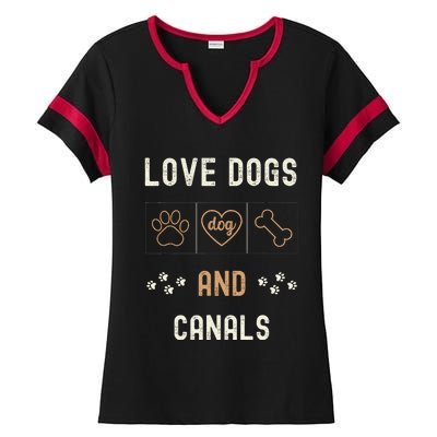 Love Dogs Canals Dog Owners Walker Narrowboat Ladies Halftime Notch Neck Tee