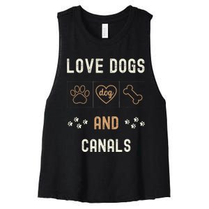 Love Dogs Canals Dog Owners Walker Narrowboat Women's Racerback Cropped Tank