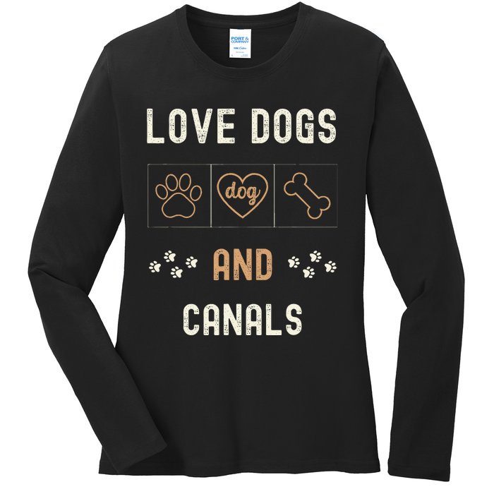 Love Dogs Canals Dog Owners Walker Narrowboat Ladies Long Sleeve Shirt