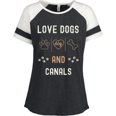 Love Dogs Canals Dog Owners Walker Narrowboat Enza Ladies Jersey Colorblock Tee