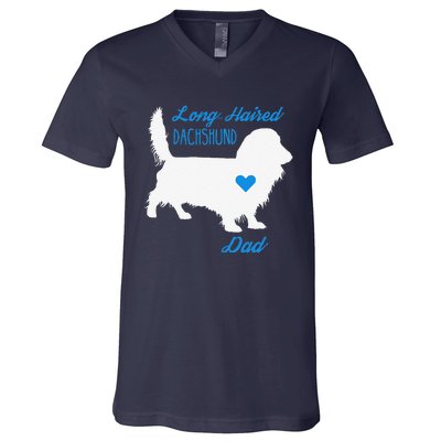 LongHaired Dachshund Dad Fathers Day Wiener Dog V-Neck T-Shirt