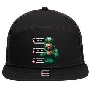 Luigi Deny Defend Depose 7 Panel Mesh Trucker Snapback Hat