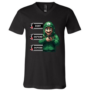 Luigi Deny Defend Depose V-Neck T-Shirt