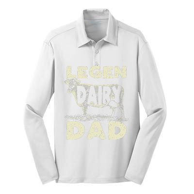 Legen Dairy Dad Cow Farmer Father's Day Silk Touch Performance Long Sleeve Polo