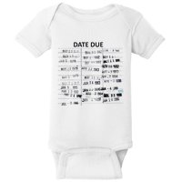 Library Due Date Librarian Date Due Baby Bodysuit