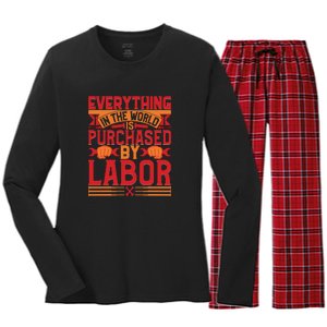 Labor Day Everything In The World Purchased By Labor Gift Women's Long Sleeve Flannel Pajama Set 