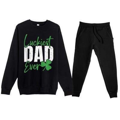 Luckiest Dad Ever Funny Saint Patricks Day Irish Culture Premium Crewneck Sweatsuit Set