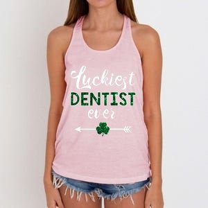 Luckiest Dentist Ever Great Gift Funny St Patrick Day Gift Women's Knotted Racerback Tank