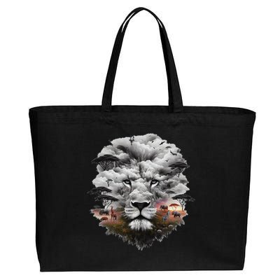 Lion Double Exposures Wildlife Animal African Safari Guide Cotton Canvas Jumbo Tote