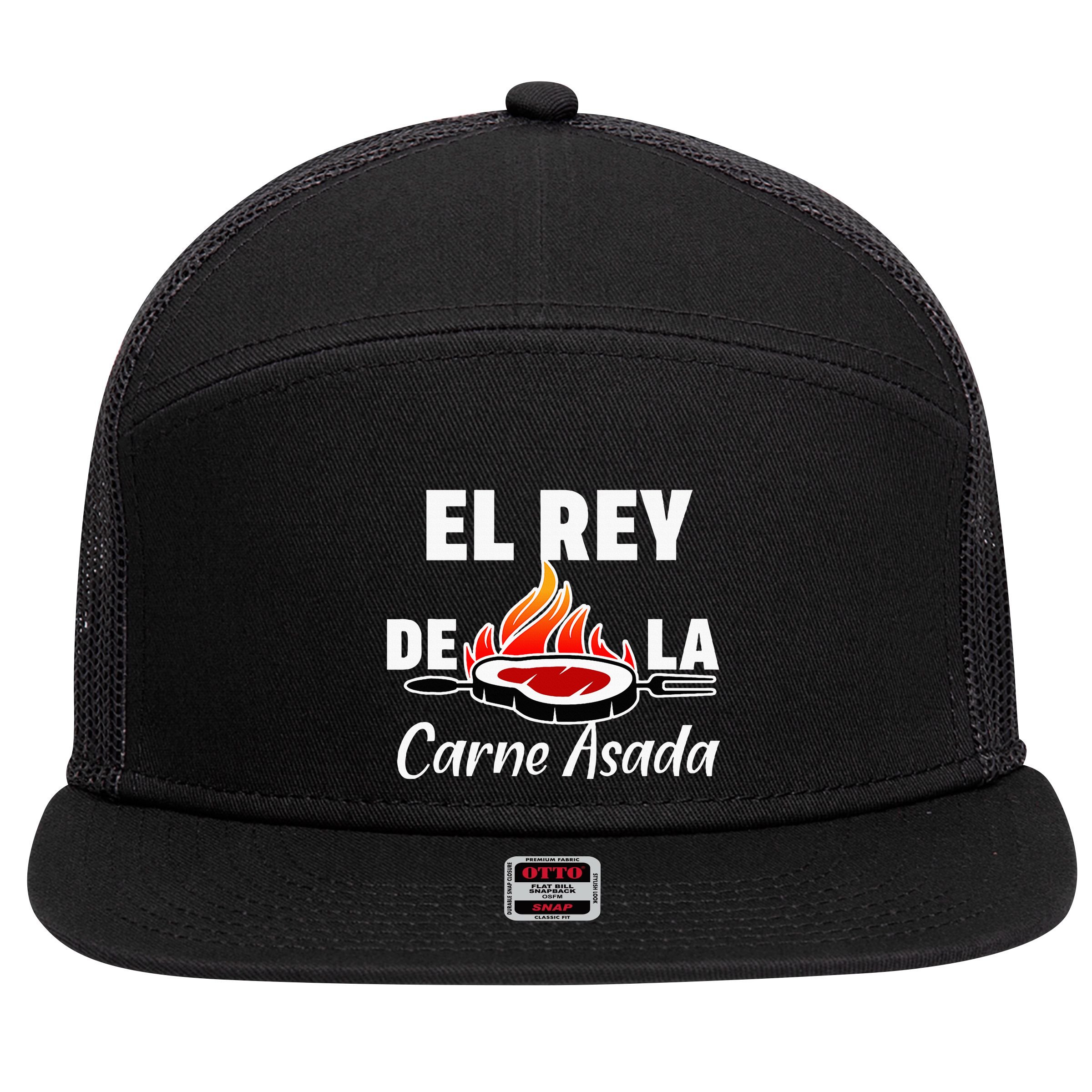 Latino Dad El Rey De La Carne Asada 7 Panel Mesh Trucker Snapback Hat