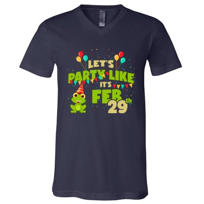 Leap Day February 29th Frog Birthday Party Cute Year Gift V-Neck T-Shirt