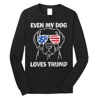 Labrador Dog Flag Sunglasses Even My Dog Loves Trump 2024 Long Sleeve Shirt