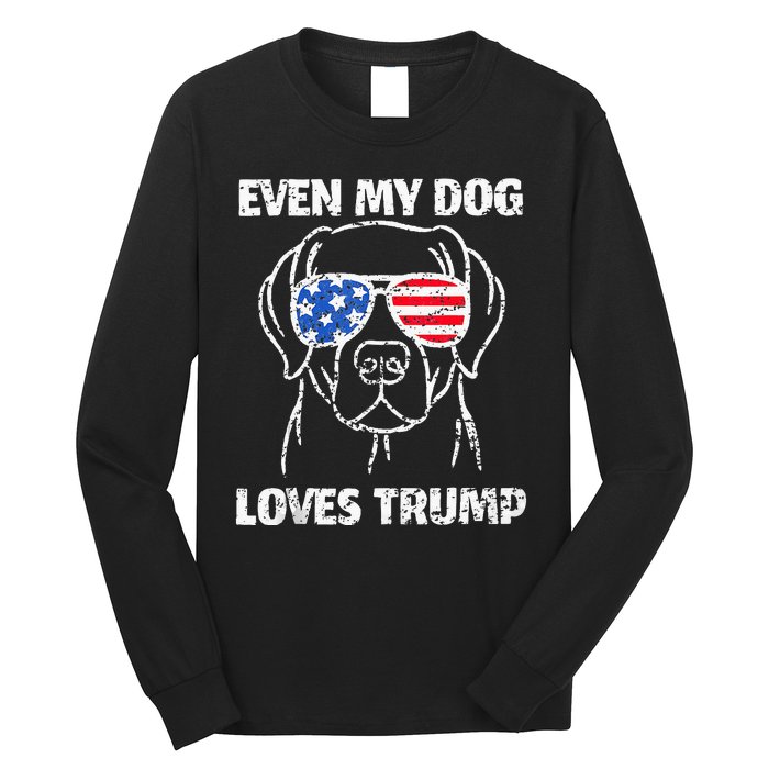 Labrador Dog Flag Sunglasses Even My Dog Loves Trump 2024 Long Sleeve Shirt