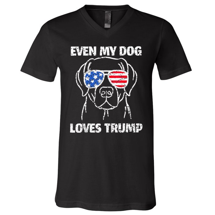 Labrador Dog Flag Sunglasses Even My Dog Loves Trump 2024 V-Neck T-Shirt